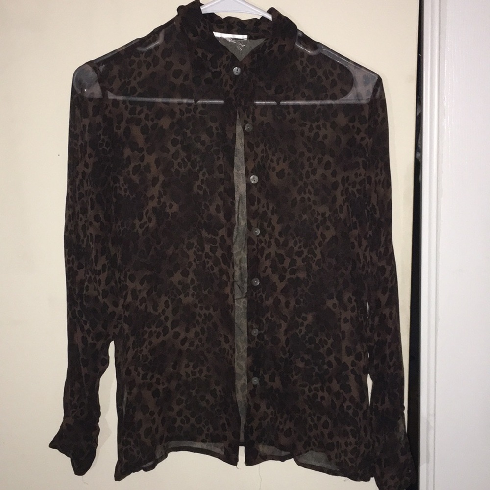 Sheer leopard button down